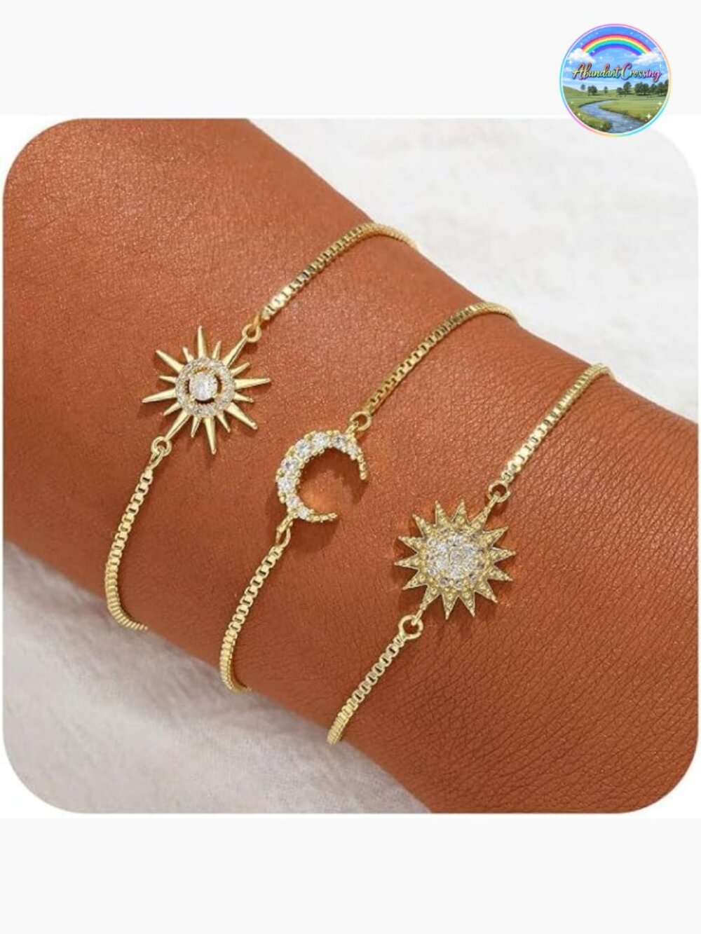 14k Gold Plated & Silver Layered Charm Bracelet Set - 3 Pack Adjustable
